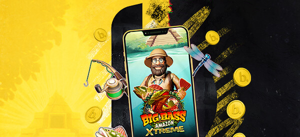 Big Bass Amazon Xtreme slot oyunu karakteri telefon ekranında
