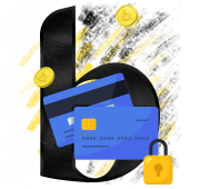 Mavi kredi kartları ve kilit simgesiyle g&uuml;venli &ouml;deme