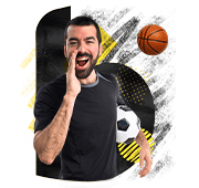 Basketbol topu ve futbol topu ile sevinen erkek sporcu